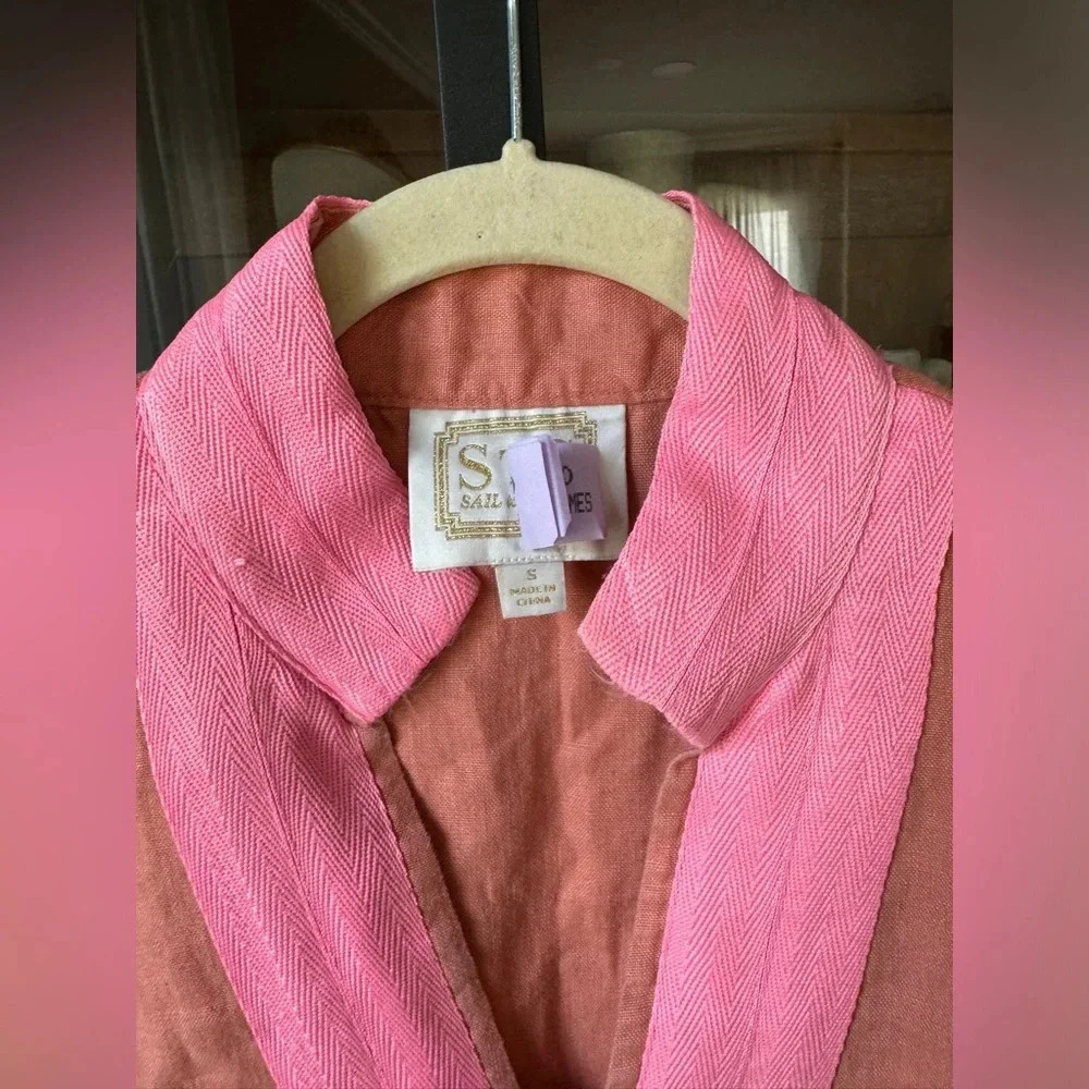 Sail To Sable Classic linen dress coral sleeveless shift tunic neon mini resort - Picture 3 of 8